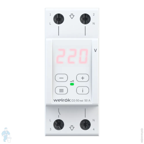 Реле напряжения однофазное цифровое на DIN-рейку WELROK D2-50 Red 50А 50-400В картинка